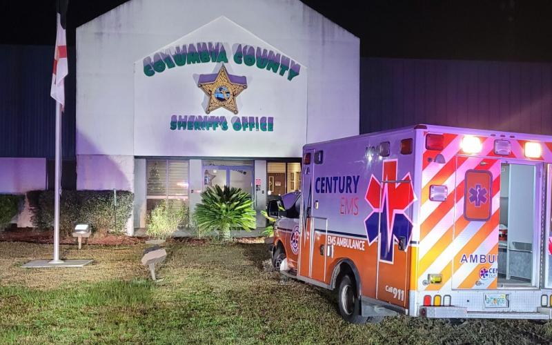 A pursuit involving a stolen ambulance late Saturday night ended at the front entrance to the Columbia County Sheriff's Office operations center. (COURTESY COLUMBIA COUNTY SHERIFF'S OFFICE)