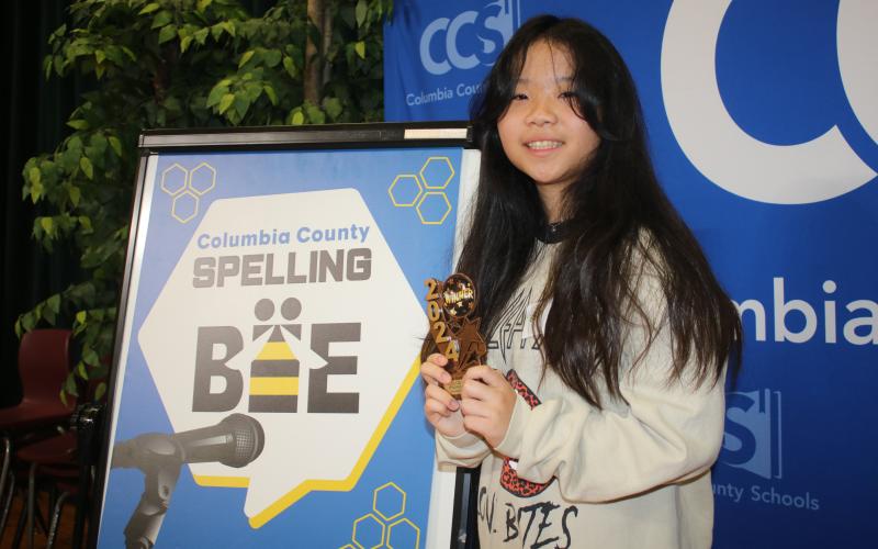 Sara Coleman, a fifth-grade student at Eastside Elementary School, won the Columbia County Spelling Bee on Friday, winning on ‘vague’ in the 12th round. (TONY BRITT/Lake City Reporter)