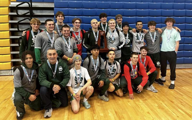 Suwannee’s wrestling team finished runner-up at the Class 1A state duals on Saturday. (COURTESY)