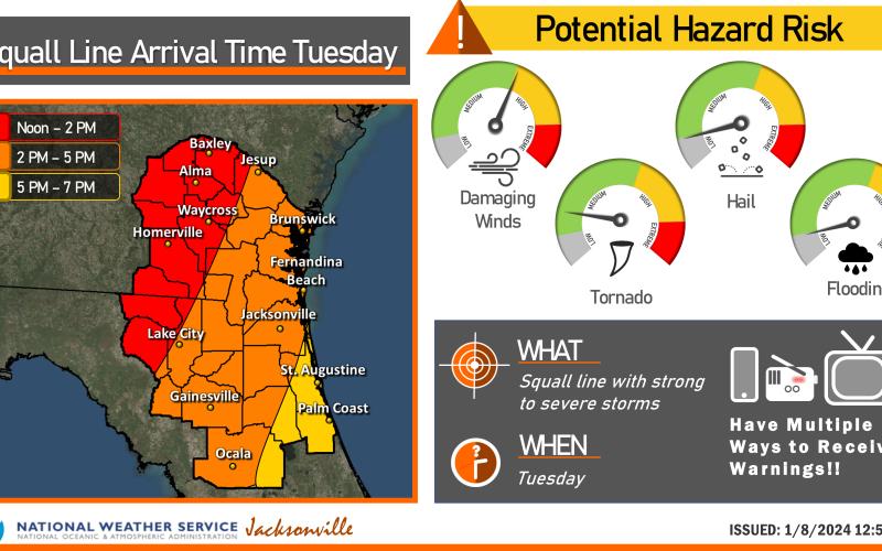 Severe thunderstorms expected in North Florida on Tuesday have led to the cancellation of school in Hamilton and Lafayette counties. (COURTESY NATIONAL WEATHER SERVICE)