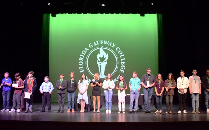 Winners in the Suwannee Valley Regional Science Fair were recognized Friday at Florida Gateway College’s Levy Performing Arts Center. (COURTESY)